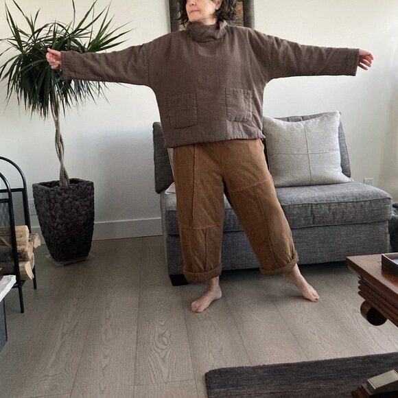 100% Linen Cotton Unique Padded (Quilted) Top, OS, Coffee - Picture 9 of 10